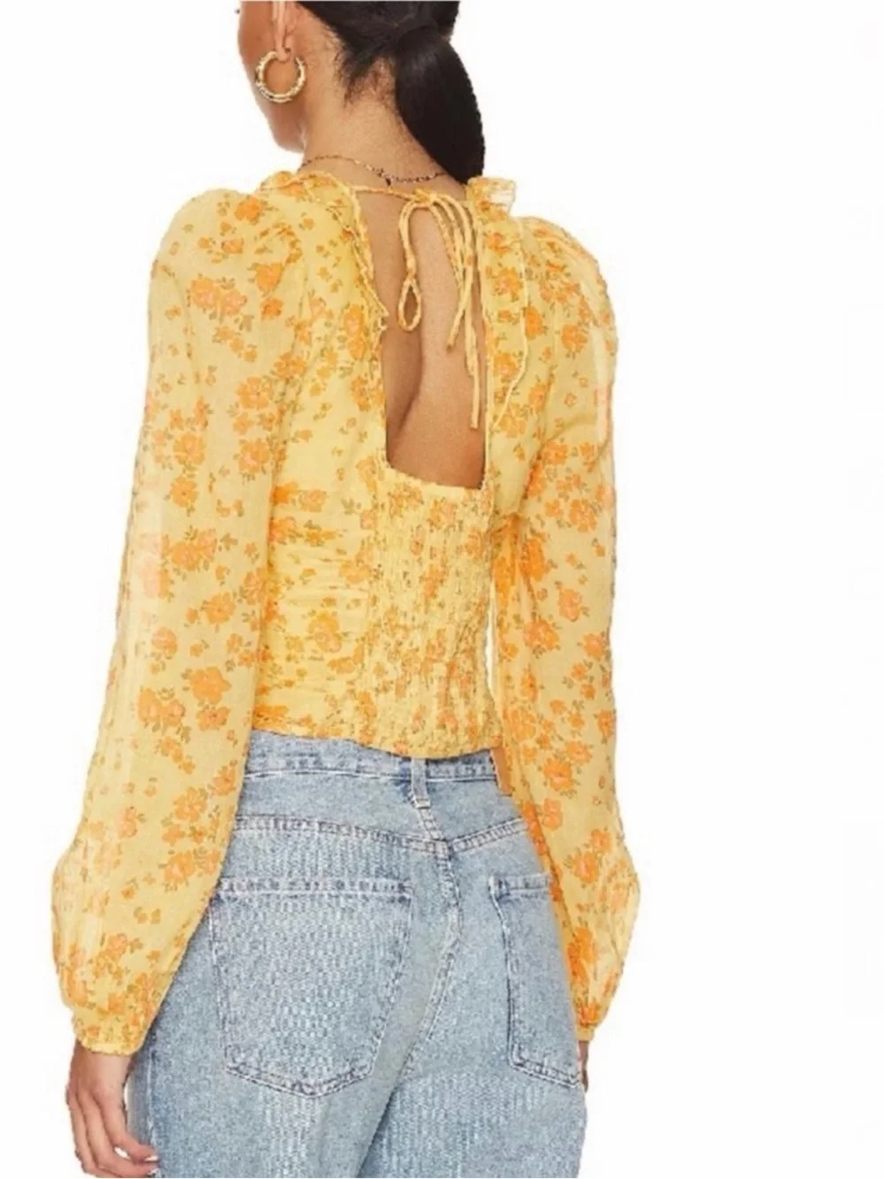Free People Another Life Floral Top in Honey Combo XS